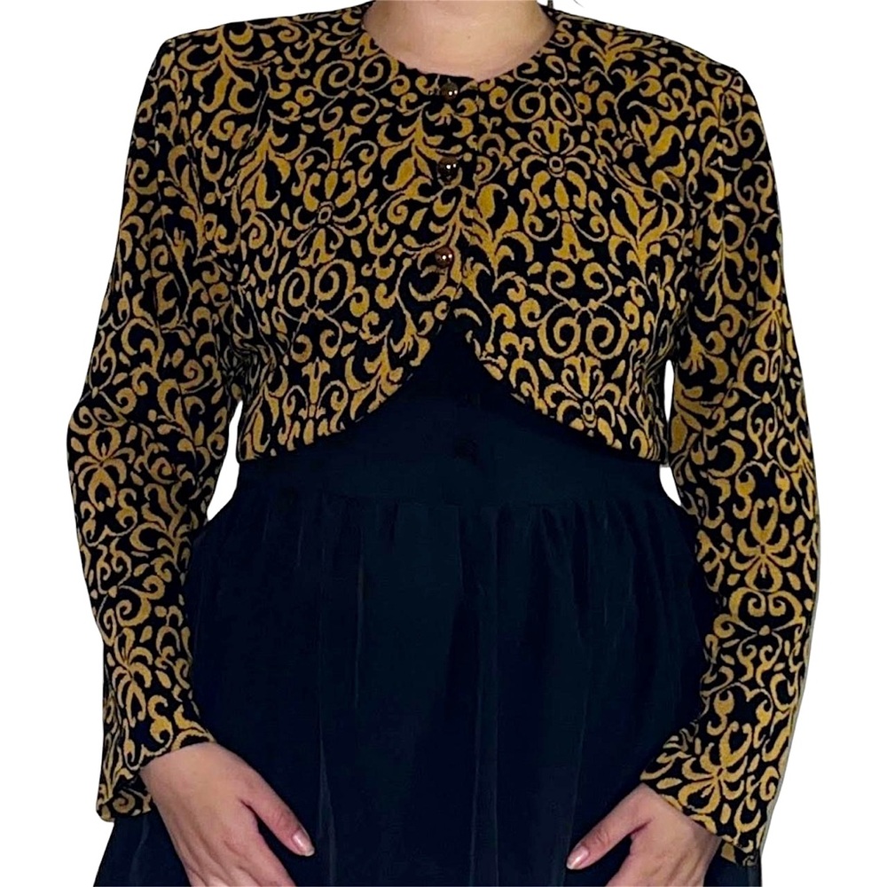 B Darlin Black and Gold Brocade Blazer